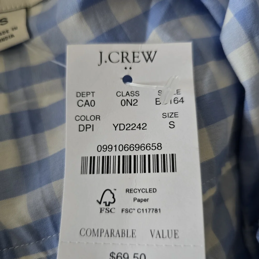 J. Crew Blue/White Gingham Women's Buttondown Shirt Size Small NWT